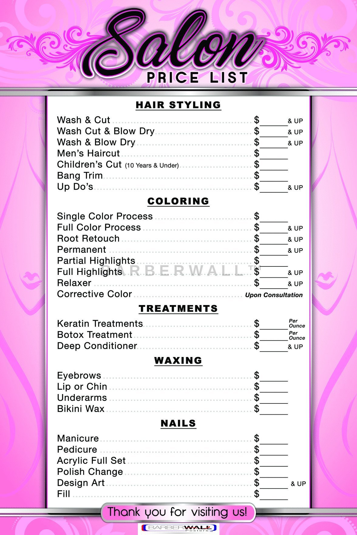 Price and Rate List